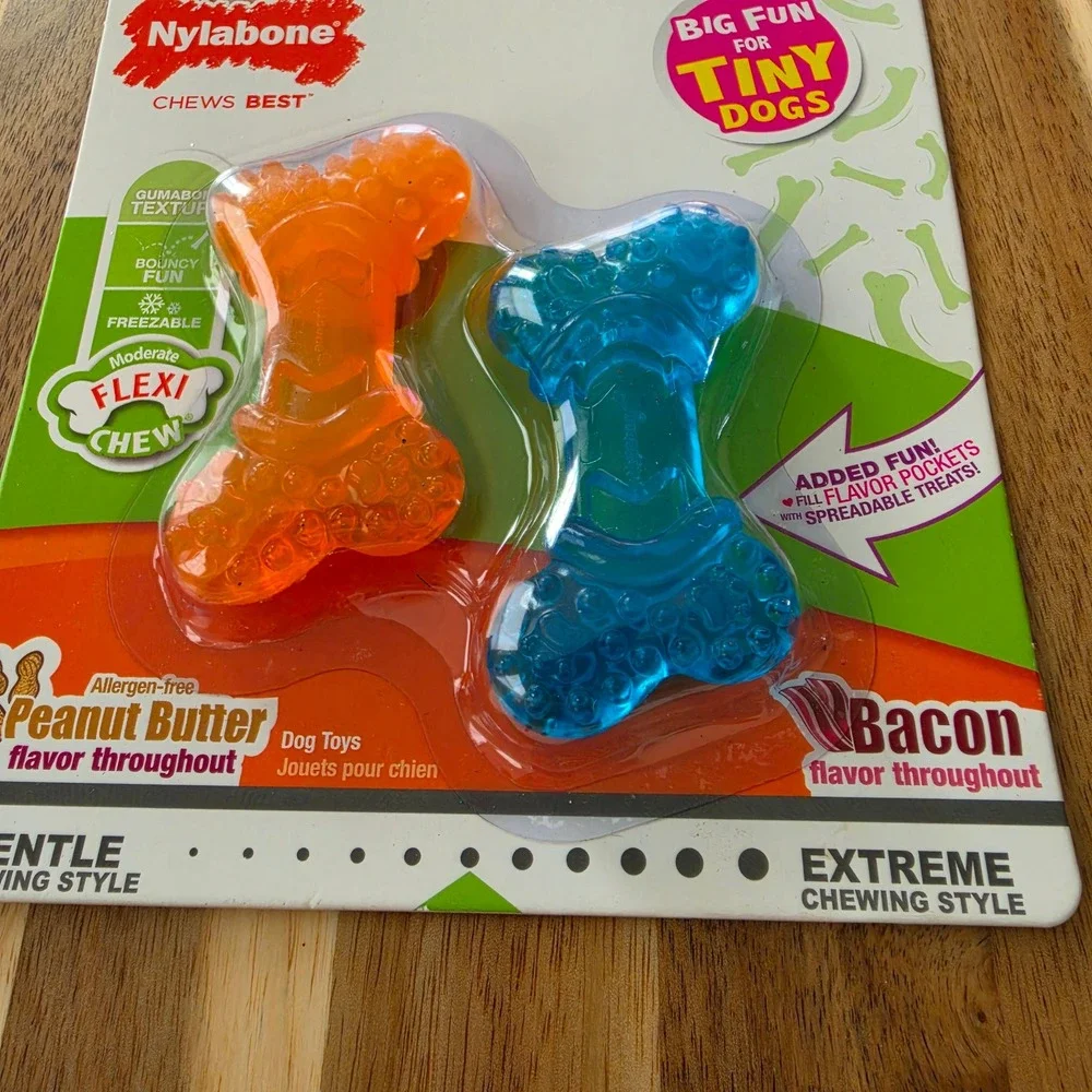 Nylabone FlexiChew Tiny Dog Toy 2 Pack Peanut Butter Bacon Flavored Bones 3